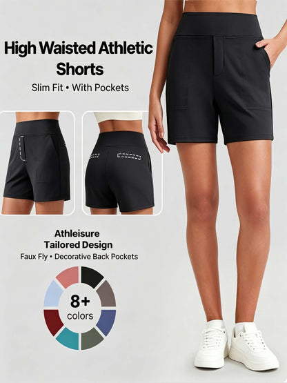 📢Last Day 50% OFF🏃‍♀️Women’s High-Waist Athletic Shorts – Running & Yoga Summer Shorts with Pockets
