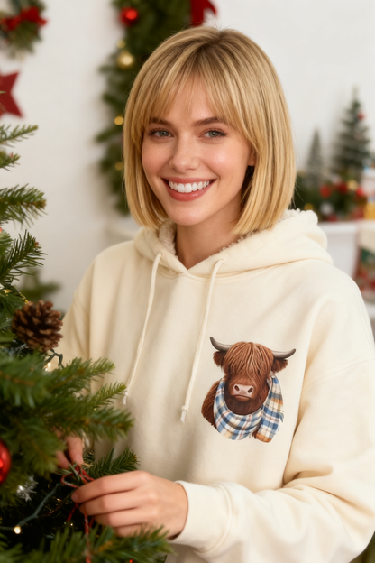 🔥Cute Highland Cow Cozy Fleece-Lined Hooded Sweatshirt🦬