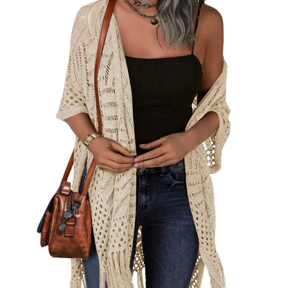 💕New Arrival-50% OFF😍Women’s Oversized Knit Cardigan – Lightweight Crochet Tassel Kimono for Spring & Summer 🌸