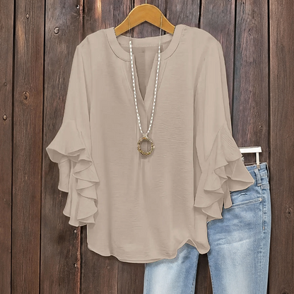 💥Summer Promotion 50% OFF！！☀️Women's Ruffle Sleeve V-Neck Shirt👚Fashionable and versatile