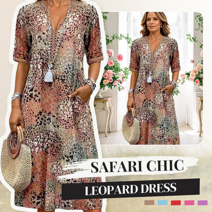 🌈2026 Summer Hot Sale 50% OFF!👗Printed Linen-Cotton Midi Dress – V-Neck & Relaxed Elegance
