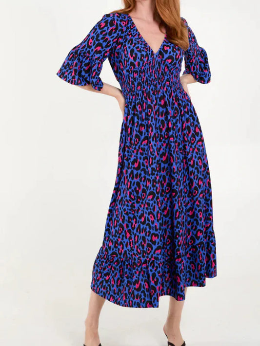 🎉 Last Day Promotion-49% OFF 🎉Leopard Shirred Waist Dress