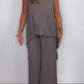 ⏳Limited time 50% OFF🔥Laney Pleated Short Sleeve Irregular Midi Top and Elastic Waist Wide Leg Pants Set✨