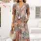 🌈2026 Summer Hot Sale 50% OFF!👗Printed Linen-Cotton Midi Dress – V-Neck & Relaxed Elegance