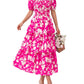 ⏳Limited-time 60% Discount !💃Women's Floral Square Neck Puff Short Sleeve Smocked Tiered Dress