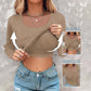 🔥Hot Sale 50% OFF🔥Built-in Bra Long Sleeve Ribbed Top Shirts Elegant Skinny Fit Fabric💥