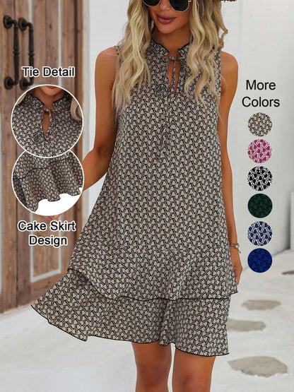 🌟Hot Sale-50% Off!! 👗💕Women's dress with a bow and geometric pattern