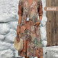 🌈2026 Summer Hot Sale 50% OFF!👗Printed Linen-Cotton Midi Dress – V-Neck & Relaxed Elegance