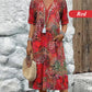 🌈2026 Summer Hot Sale 50% OFF!👗Printed Linen-Cotton Midi Dress – V-Neck & Relaxed Elegance