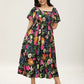🔥Summer Hot Sale 50% Off!!🌺Floral Smocked Square Neck Midi Dress with Pockets💃