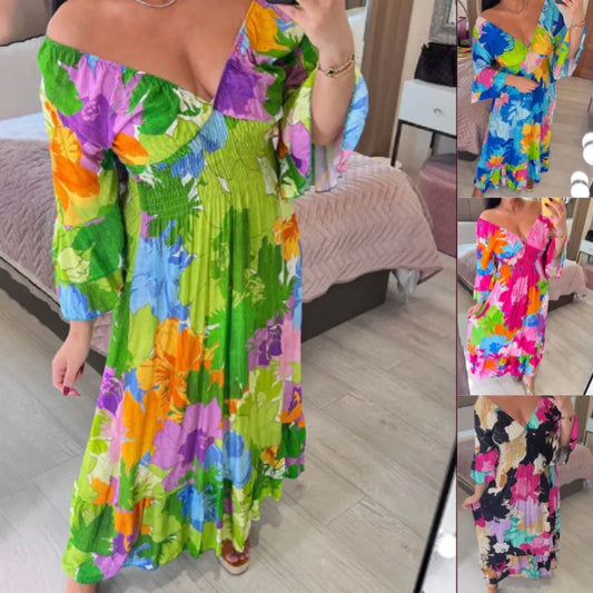🌺Summer Hot Sale 50% OFF💐💃V-neck Floral Seaside Vacation Loose Dress
