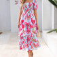 ⏳Limited-time 60% Discount !💃Women's Floral Square Neck Puff Short Sleeve Smocked Tiered Dress