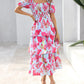 ⏳Limited-time 60% Discount !💃Women's Floral Square Neck Puff Short Sleeve Smocked Tiered Dress