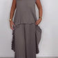 ⏳Limited time 50% OFF🔥Laney Pleated Short Sleeve Irregular Midi Top and Elastic Waist Wide Leg Pants Set✨