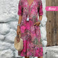 🌈2026 Summer Hot Sale 50% OFF!👗Printed Linen-Cotton Midi Dress – V-Neck & Relaxed Elegance