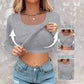 🔥Hot Sale 50% OFF🔥Built-in Bra Long Sleeve Ribbed Top Shirts Elegant Skinny Fit Fabric💥