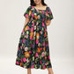 🔥Summer Hot Sale 50% Off!!🌺Floral Smocked Square Neck Midi Dress with Pockets💃