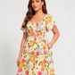🔥Summer Hot Sale 50% Off!!🌺Floral Smocked Square Neck Midi Dress with Pockets💃