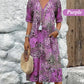 🌈2026 Summer Hot Sale 50% OFF!👗Printed Linen-Cotton Midi Dress – V-Neck & Relaxed Elegance