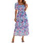 ⏳Limited-time 60% Discount !💃Women's Floral Square Neck Puff Short Sleeve Smocked Tiered Dress