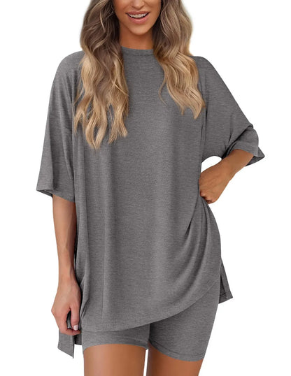 💕Last Day Promotion 49% OFF🔥Casual Oversized 2-Piece Lounge Set with Crewneck & Split Hem