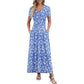 👗Summer Hot Sale 50% OFF: Only £14.99!!💥🌈 Women's V neck Ankle Length Floral Print Beach Long Flowy Maxi Dress with Pockets🎀