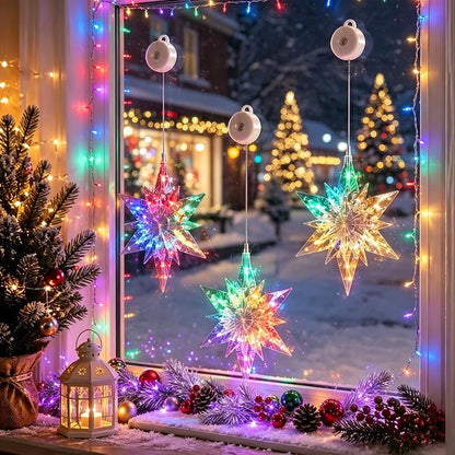 ⏳LAST DAY SALE - 50% OFF!!🎄❄️ DIY Christmas Snowflake Suction Cup LED Lights ✨ | Battery Operated, Warm & Multi-Colour, Window Suction Lights, Christmas Home & Party Decor