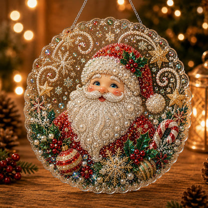 🎅Christmas Pre Hot Sale 50%OFF🎄Christmas Pearl Diamond Art Hanging Ornament Kit | Luxury Flocked Canvas with Scratch-Resistant Non-Fading Pearl Beads DIY Handmade Holiday Hanging Decor 💎
