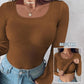🔥Hot Sale 50% OFF🔥Built-in Bra Long Sleeve Ribbed Top Shirts Elegant Skinny Fit Fabric💥