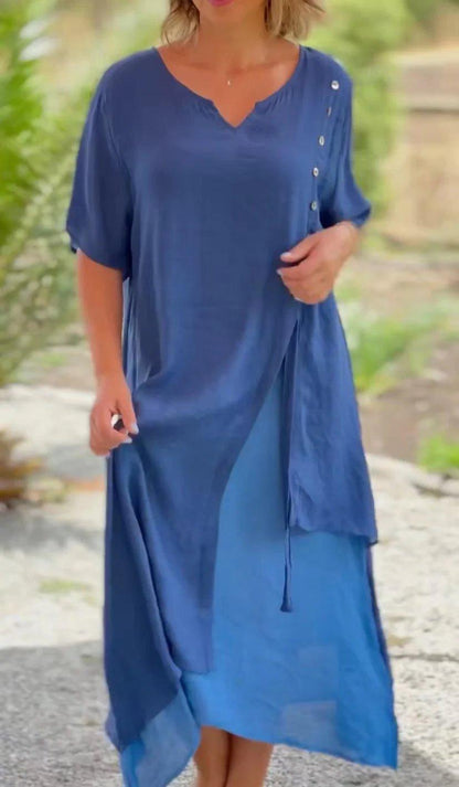 🌸Short Sleeve False Two-Piece Asymmetric Dress