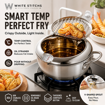 🥳2026 HOT SALE🥳💞50K+ SOLD! 🍤🔥 50% OFF! 201 Stainless Steel Tempura Fryer – Thermometer for precise oil control, removable drain rack reduces fat. Deep body, even heating – perfect crispy results every time! 🍟✨