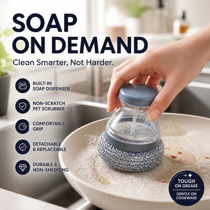 🥳HOT SALE💞50% OFF! Scrubber Brush! Built-in soap, non-scratch & ergonomic. Clean pots easily – grab yours! ✅