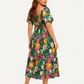 🔥Summer Hot Sale 50% Off!!🌺Floral Smocked Square Neck Midi Dress with Pockets💃