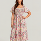 🔥Summer Hot Sale 50% Off!!🌺Floral Smocked Square Neck Midi Dress with Pockets💃