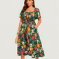 🔥Summer Hot Sale 50% Off!!🌺Floral Smocked Square Neck Midi Dress with Pockets💃