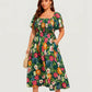 🔥Summer Hot Sale 50% Off!!🌺Floral Smocked Square Neck Midi Dress with Pockets💃