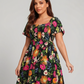 🔥Summer Hot Sale 50% Off!!🌺Floral Smocked Square Neck Midi Dress with Pockets💃