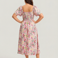 🔥Summer Hot Sale 50% Off!!🌺Floral Smocked Square Neck Midi Dress with Pockets💃