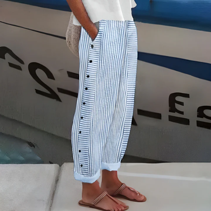 🌻2026 Summer Hot Sale 50% OFF!👖Comfy Blue Striped Side Pocket Pants💙