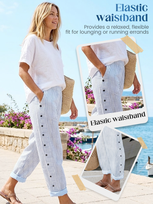 🌻2026 Summer Hot Sale 50% OFF!👖Comfy Blue Striped Side Pocket Pants💙