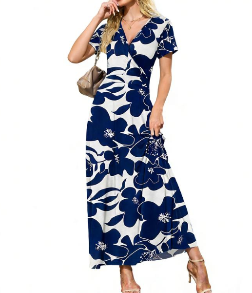 👗Summer Hot Sale 50% OFF: Only £14.99!!💥🌈 Women's V neck Ankle Length Floral Print Beach Long Flowy Maxi Dress with Pockets🎀