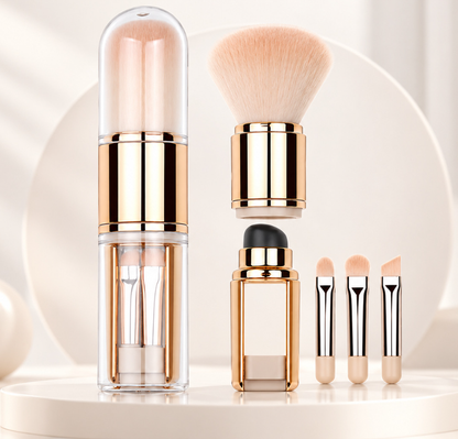 🖌️LAST DAY SALE 60% OFF !!📢Portable Retractable Makeup Brush Set Multifunctional Travel Cosmetic Tool with Powder Blush and Silicone Lip Brush