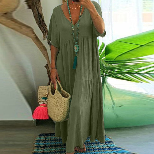 🌺Hot Sale 50% OFF⏳Women’s Casual Long Dress with Short Sleeves