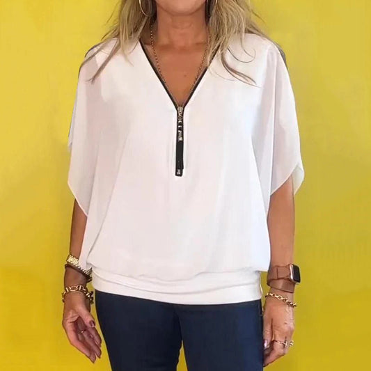 🌸Up to 40% OFF🩷Women's Chiffon Zip-up Neck Casual Top