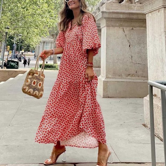 💖LAST DAY SALE 50% OFF🌸Women's Elegant Puff Sleeve Floral Boho Maxi Dress