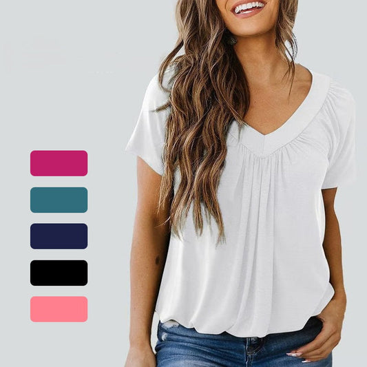 💖LAST DAY SALE 50% OFF💷✨Women's Casual Pleated V-Neck Short-Sleeve Top