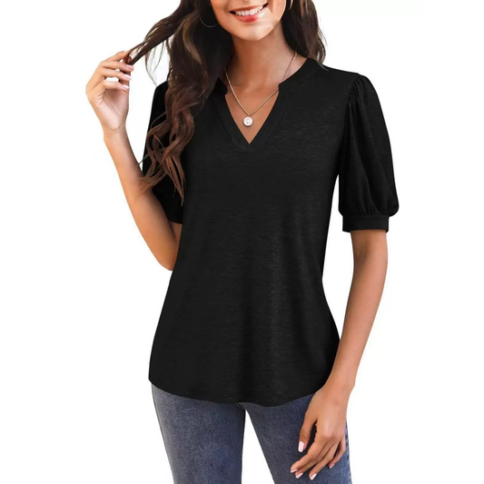 🔥Super Special Price-50% OFF👚Women's V-Neck Casual Puff Short Sleeve Top Elegant T-Shirt