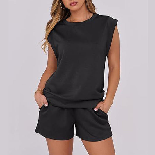 🎉 Last Day Promotion-49% OFF🔥2025 New Women's Cap Sleeve Crewneck Top & Drawstring Shorts 2-Piece Set