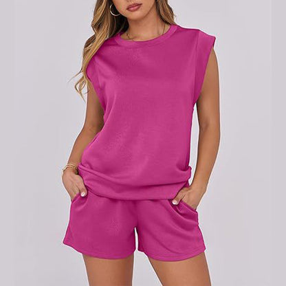 🎉 Last Day Promotion-49% OFF🔥2025 New Women's Cap Sleeve Crewneck Top & Drawstring Shorts 2-Piece Set