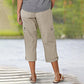 🎉Limited Sale 50% OFF🎉Multi-Pocket Elastic Waist Solid Color Casual Cargo Capri Pants